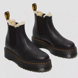 DR MARTENS Chelsea Black Faux Fur Lined Platform Ankle Boots
